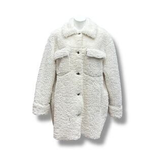 Free People Teddy Shirt Jacket Shacket Womens L Fluffy Oversized Coat Faux Fur